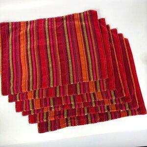 Crate & Barrel Marston Red Striped Velvet Placemats Set Of 6